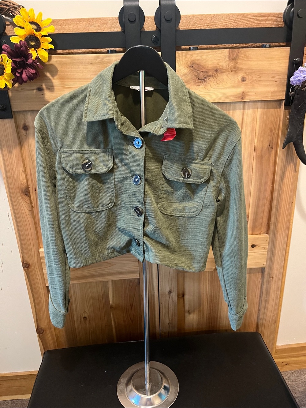 Knitworks Cropped Olive Green Jean Style Jacket - Soft Material